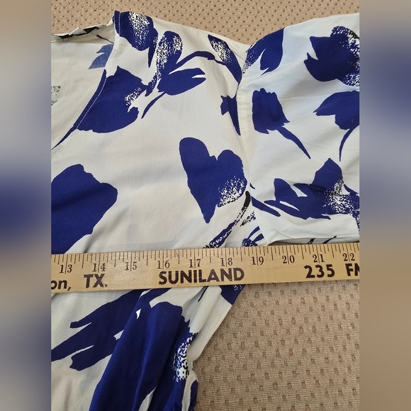 Jason Wu White/ Blue  Puff Sleeve Peplum Top Size 8 V-Neck - Picture 5 of 11